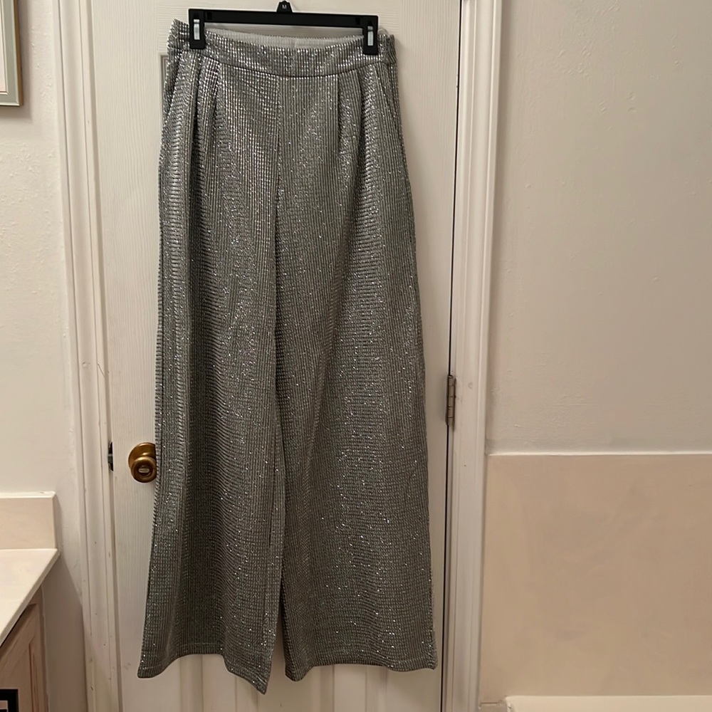 Silver Wide Legged Trouser Style Pants